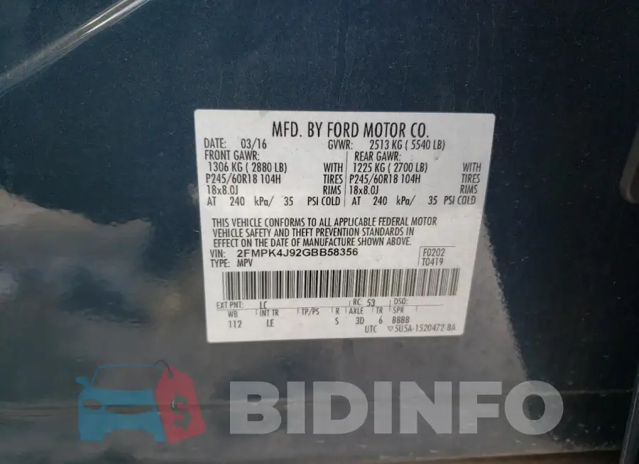 2FMPK4J92GBB58356 Photo# 13