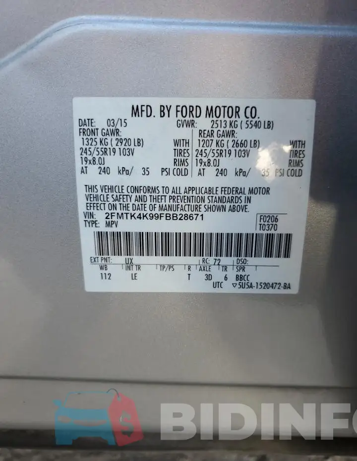 2FMTK4K99FBB28671 Photo# 12