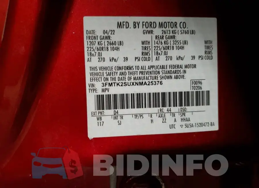 3FMTK2SUXNMA25376 Photo# 13