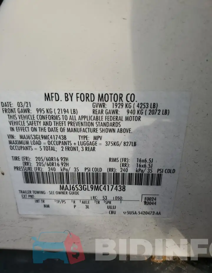 MAJ6S3GL9MC417438 Photo# 13