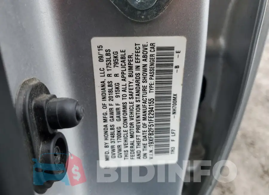 19XFB2F51FE294155 Photo# 12