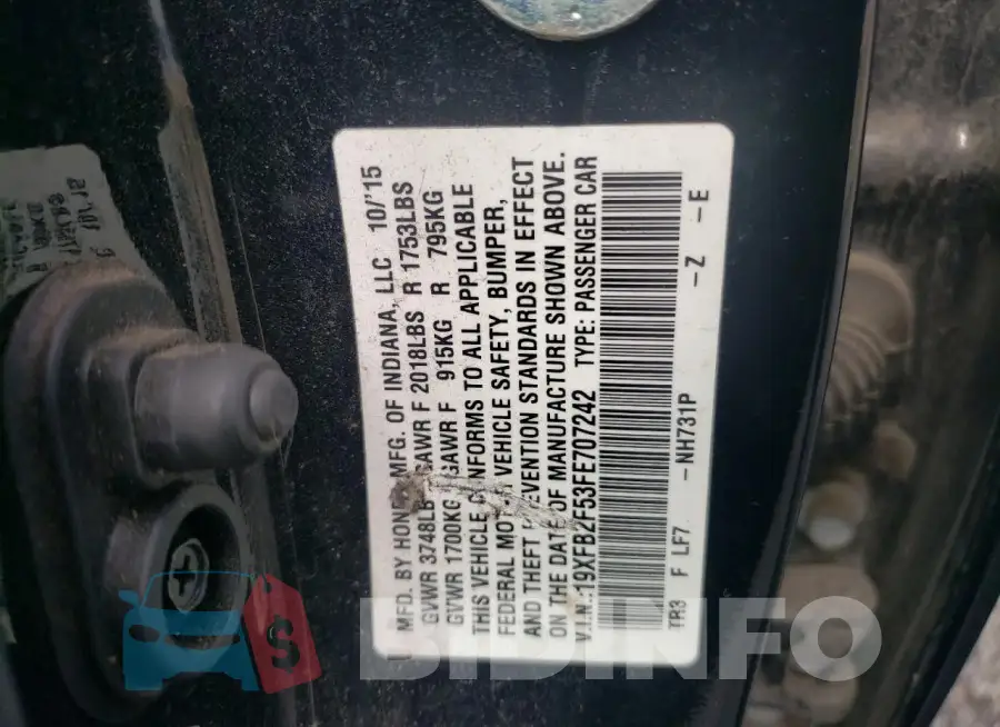 19XFB2F53FE707242 Photo# 12