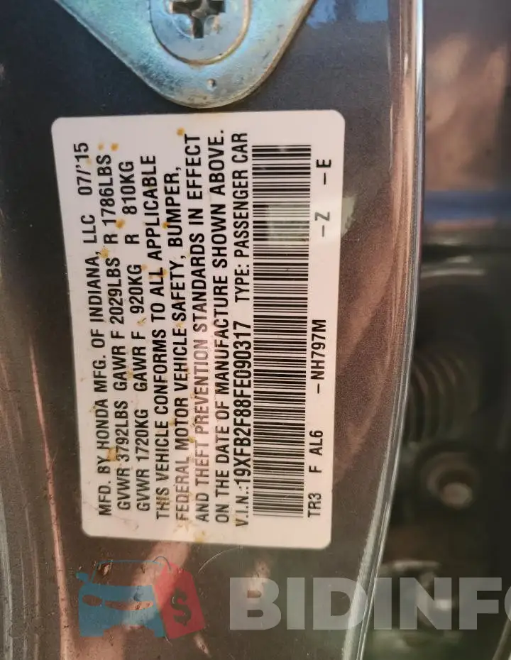 19XFB2F88FE090317 Photo# 12
