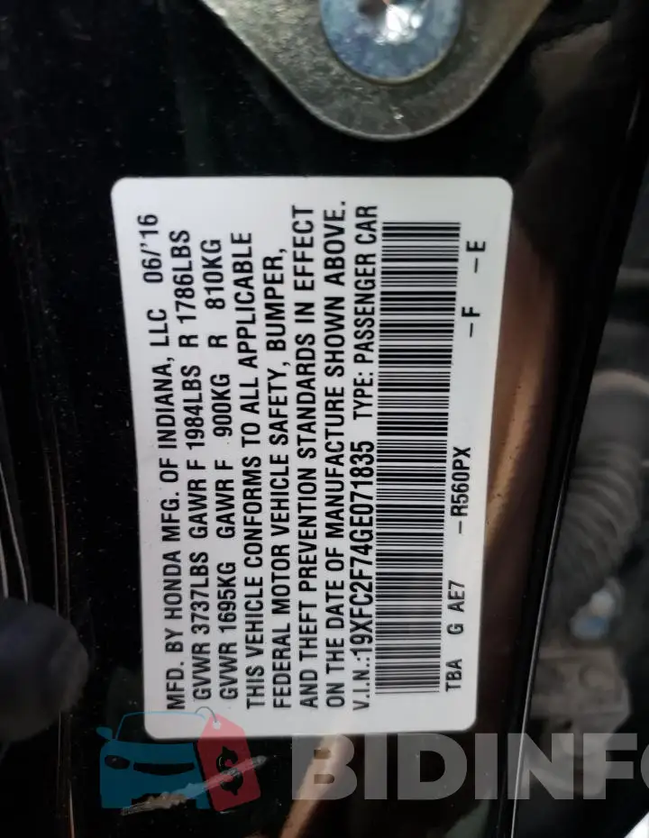 19XFC2F74GE071835 Photo# 12