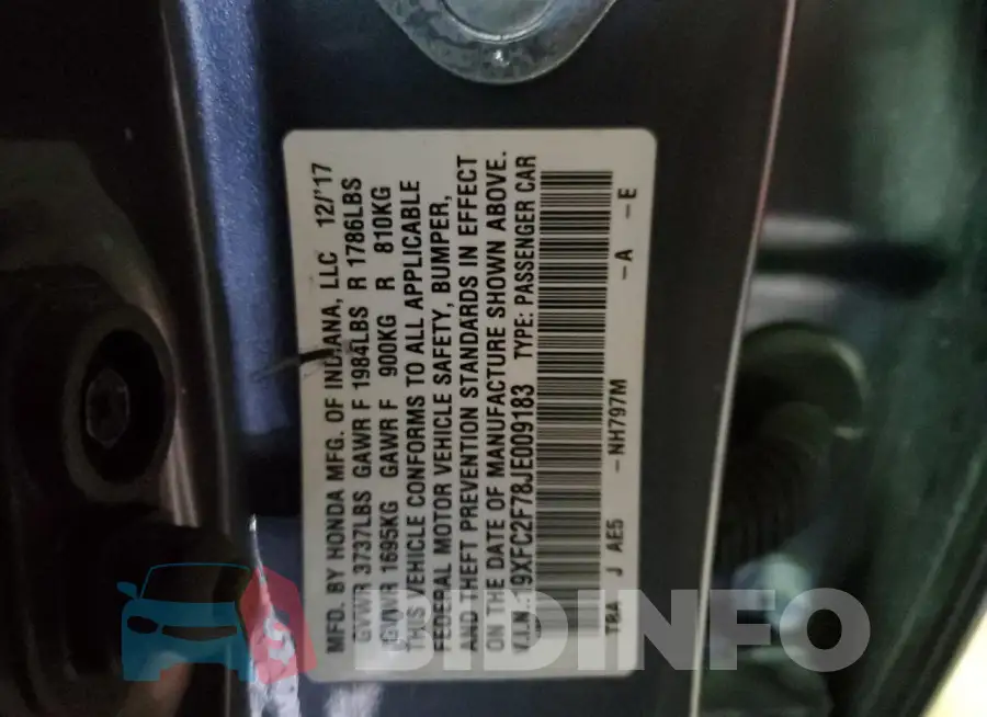 19XFC2F78JE009183 Photo# 12