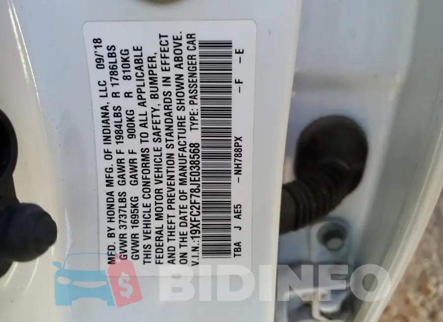 19XFC2F78JE038568 Photo# 12