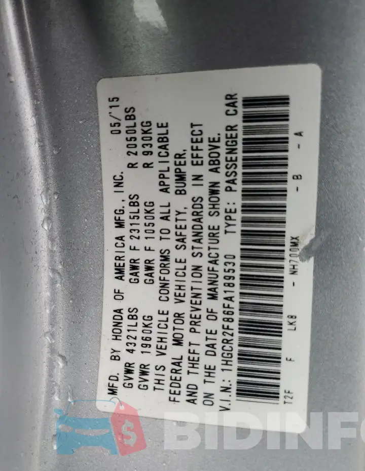 1HGCR2F86FA189530 Photo# 12