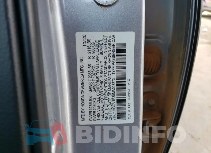 1HGCV1F38MA008273 Photo# 12