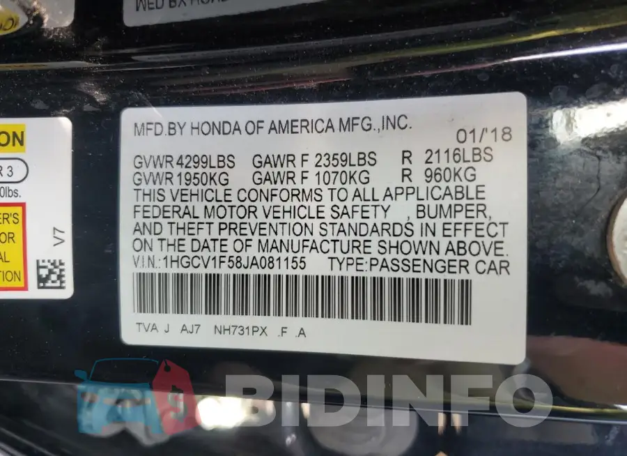1HGCV1F58JA081155 Photo# 12