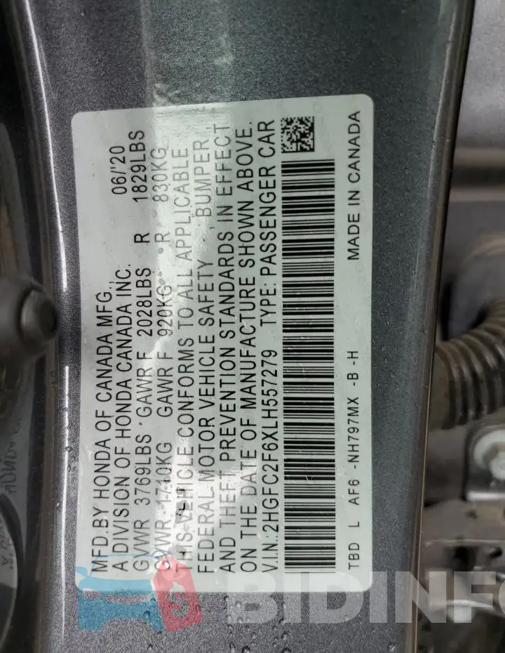 2HGFC2F6XLH557279 Photo# 12
