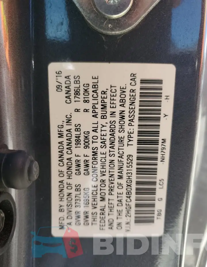 2HGFC4B0XGH315529 Photo# 12