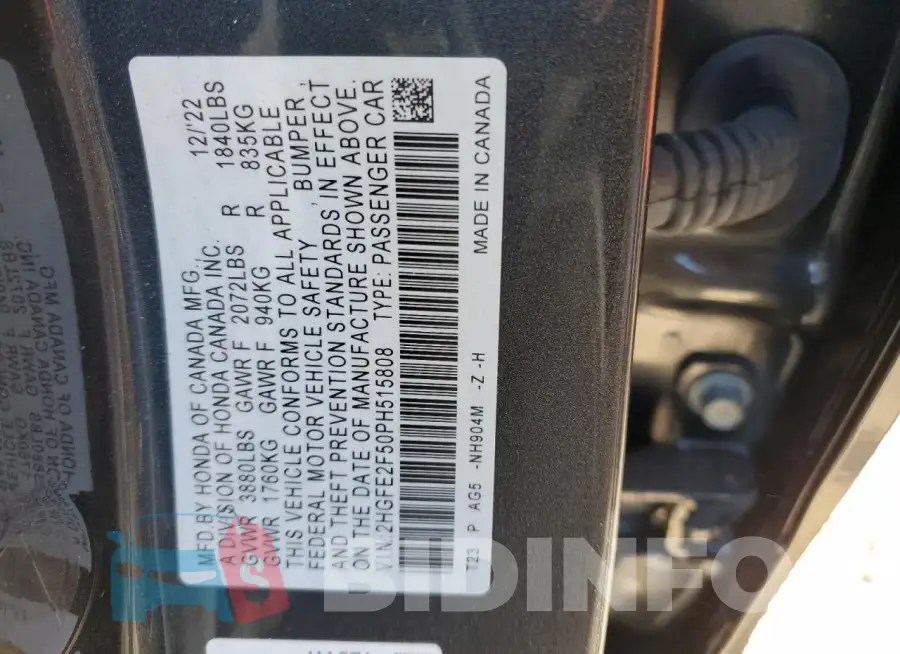 2HGFE2F50PH515808 Photo# 12