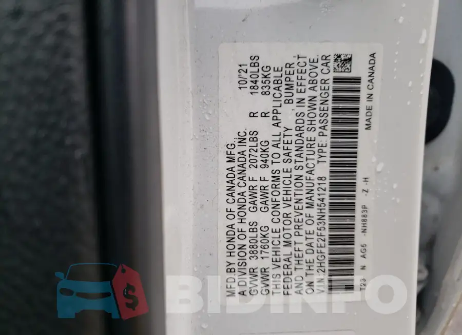 2HGFE2F53NH541218 Photo# 12