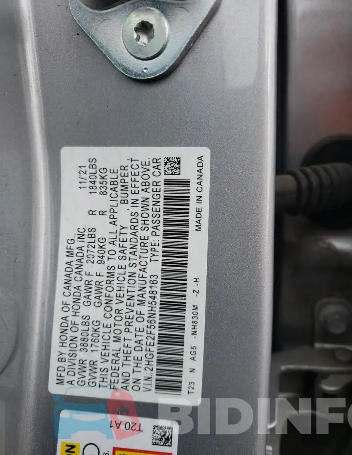 2HGFE2F56NH548163 Photo# 12