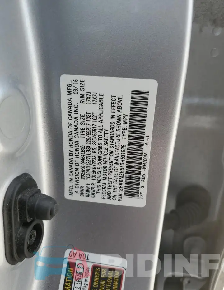 2HKRM3H57GH531626 Photo# 13
