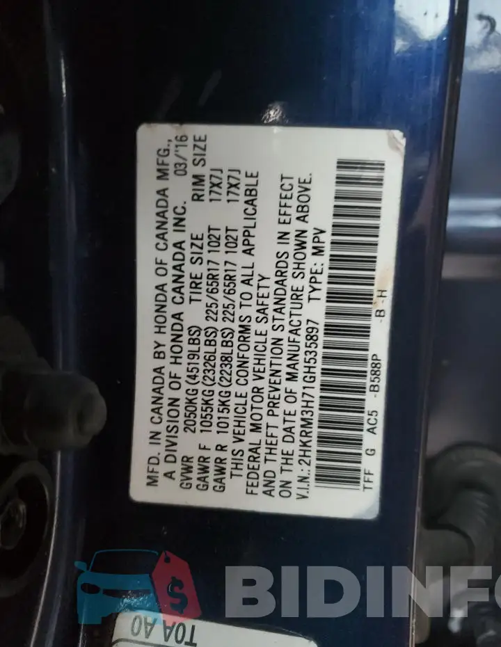 2HKRM3H71GH535897 Photo# 13
