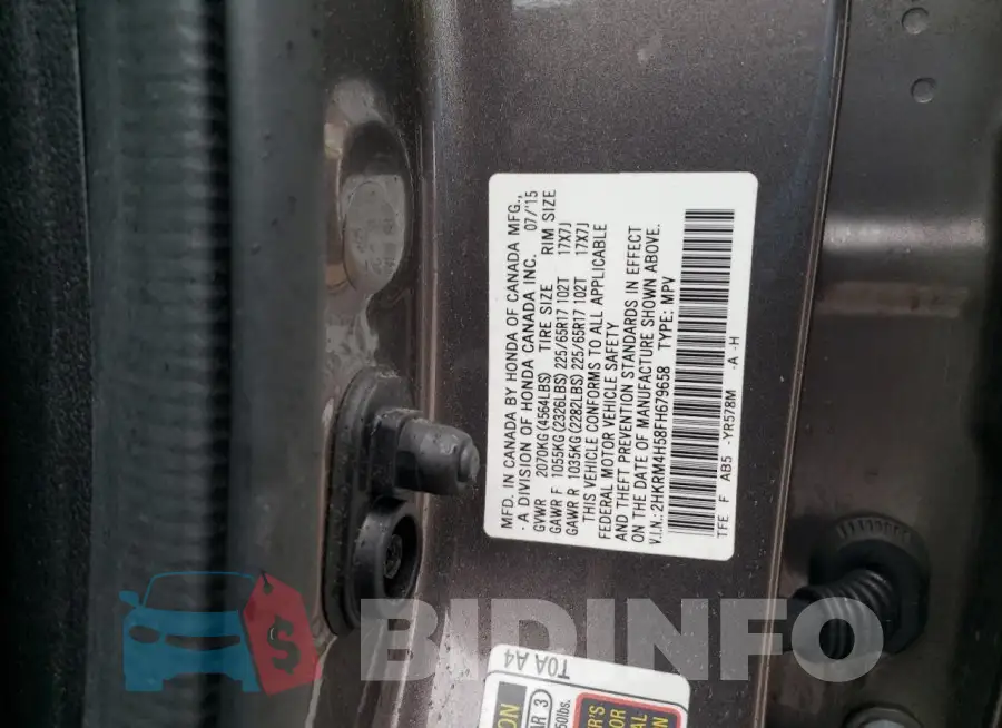 2HKRM4H58FH679658 Photo# 13