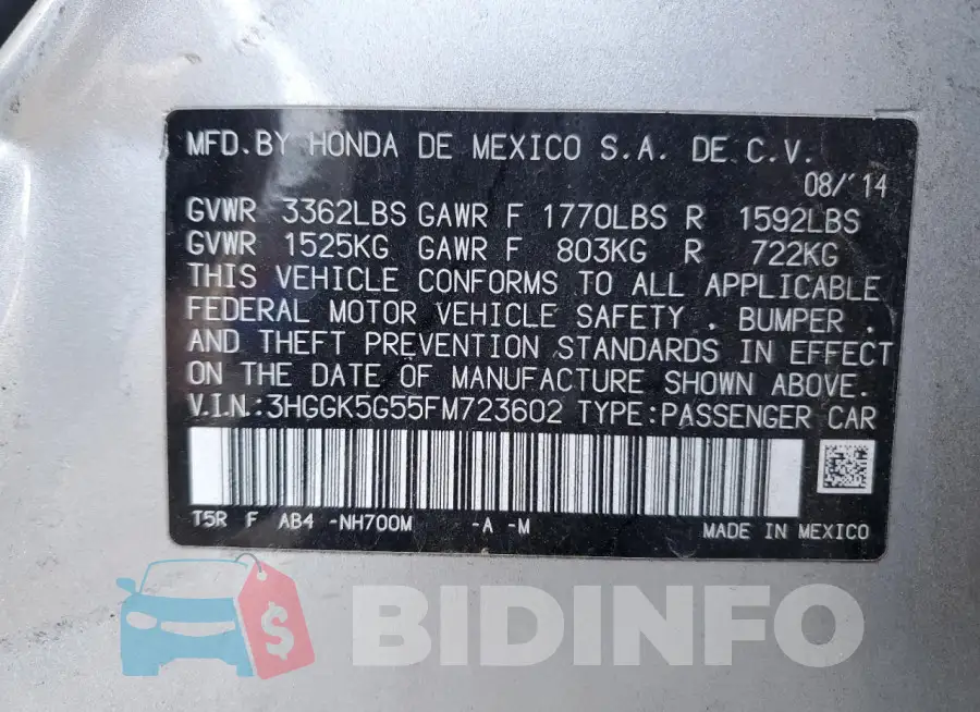 3HGGK5G55FM723602 Photo# 12