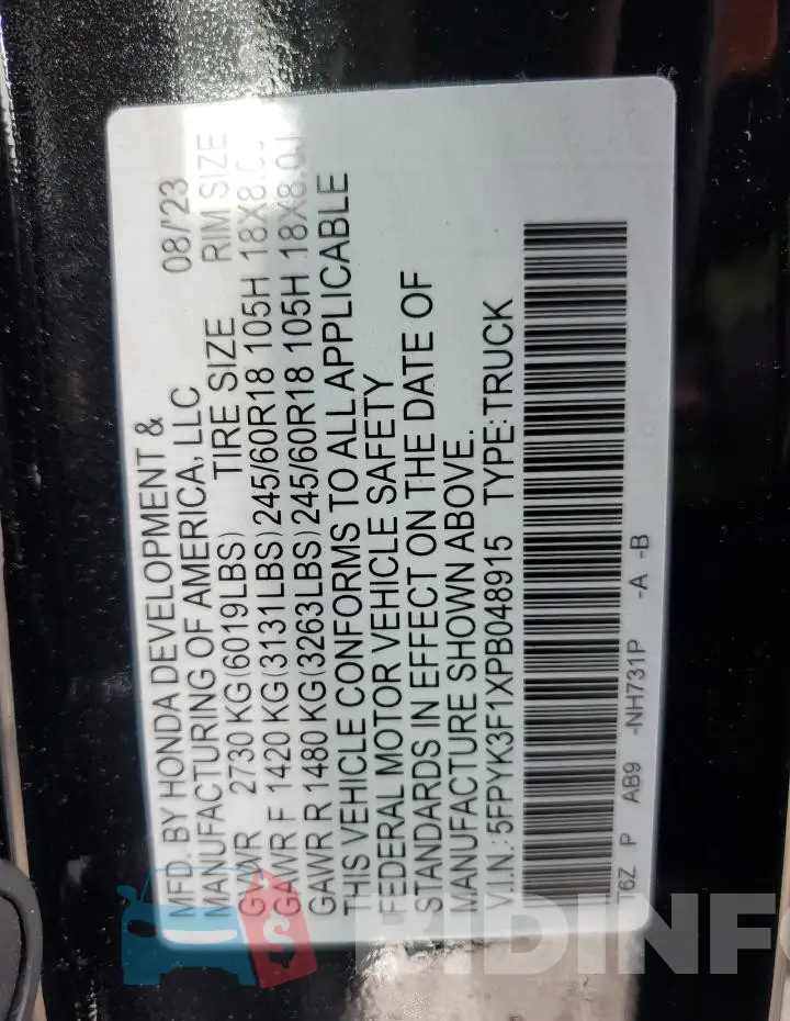 5FPYK3F1XPB048915 Photo# 13