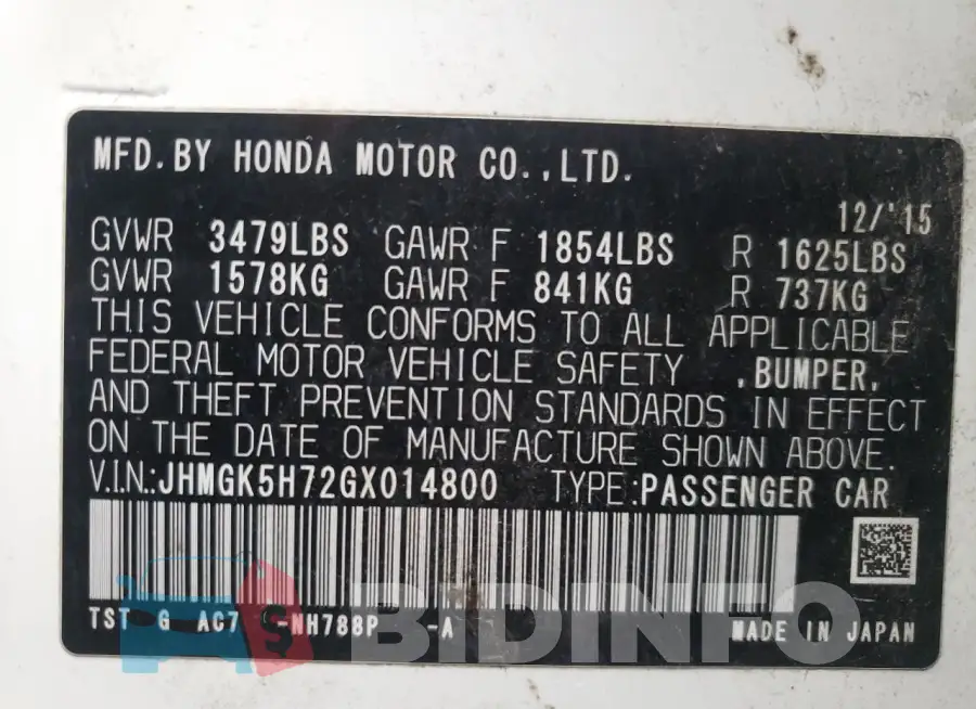 JHMGK5H72GX014800 Photo# 12