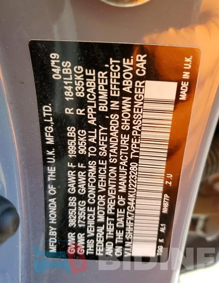 SHHFK7G44KU223280 Photo# 12