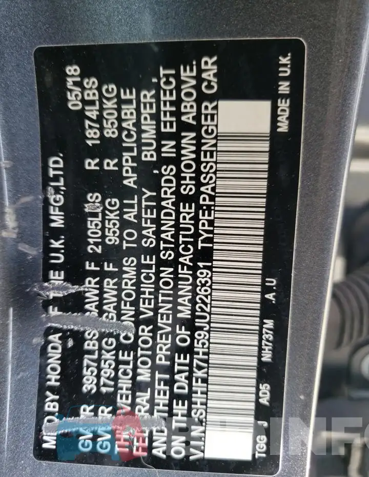 SHHFK7H59JU226391 Photo# 12