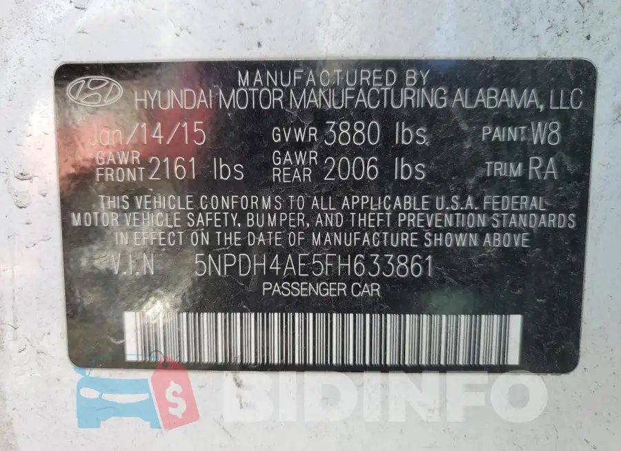 5NPDH4AE5FH633861 Photo# 12