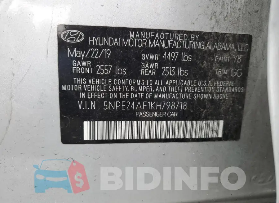 5NPE24AF1KH798718 Photo# 12