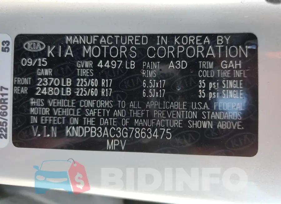 KNDPB3AC3G7863475 Photo# 13