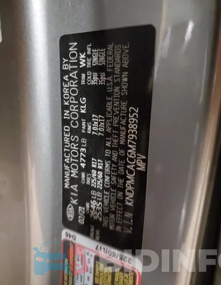 KNDPMCAC6M7938952 Photo# 13