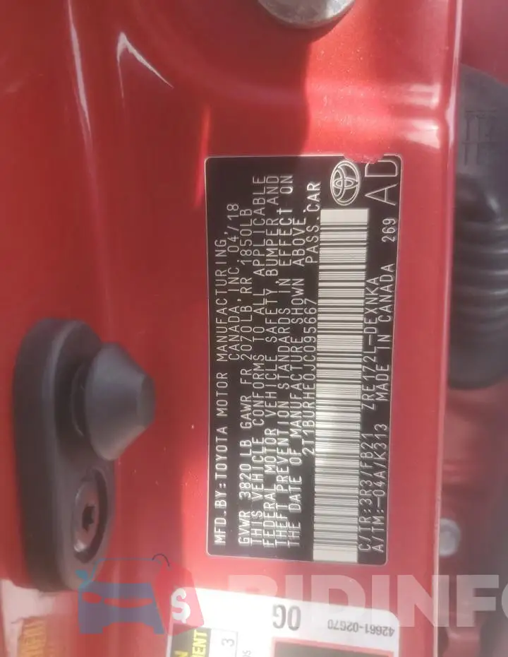 2T1BURHE0JC095667 Photo# 12