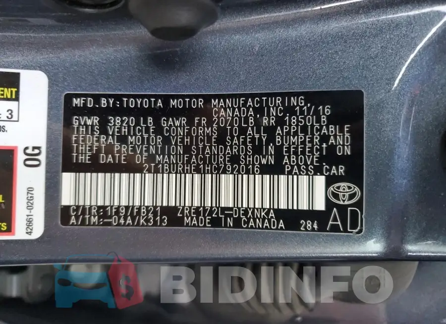 2T1BURHE1HC792016 Photo# 12