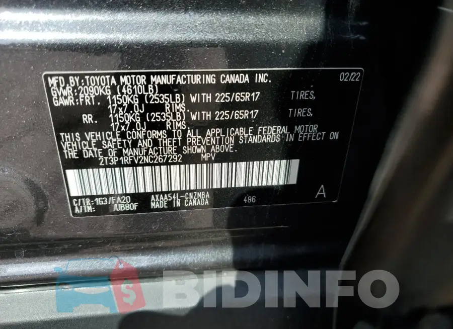 2T3P1RFV2NC267292 Photo# 13