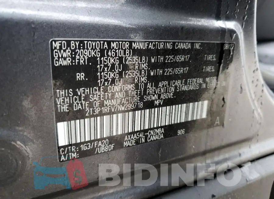 2T3P1RFV7NW299718 Photo# 13