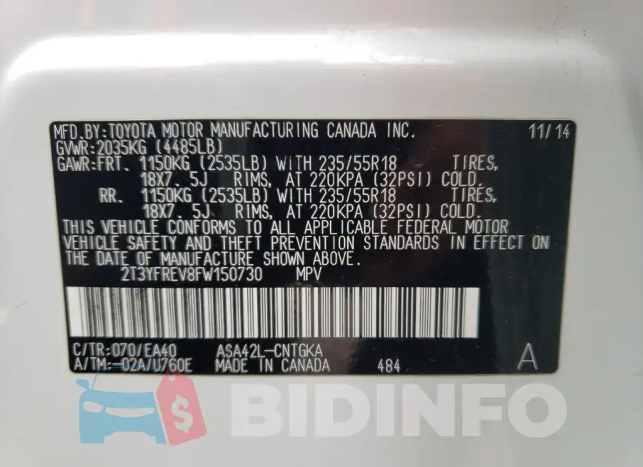 2T3YFREV8FW150730 Photo# 13