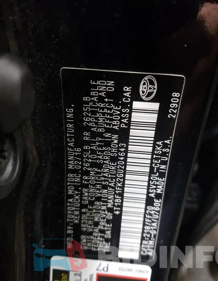4T1BF1FK2GU204643 Photo# 12