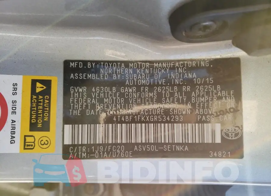 4T4BF1FKXGR534293 Photo# 12