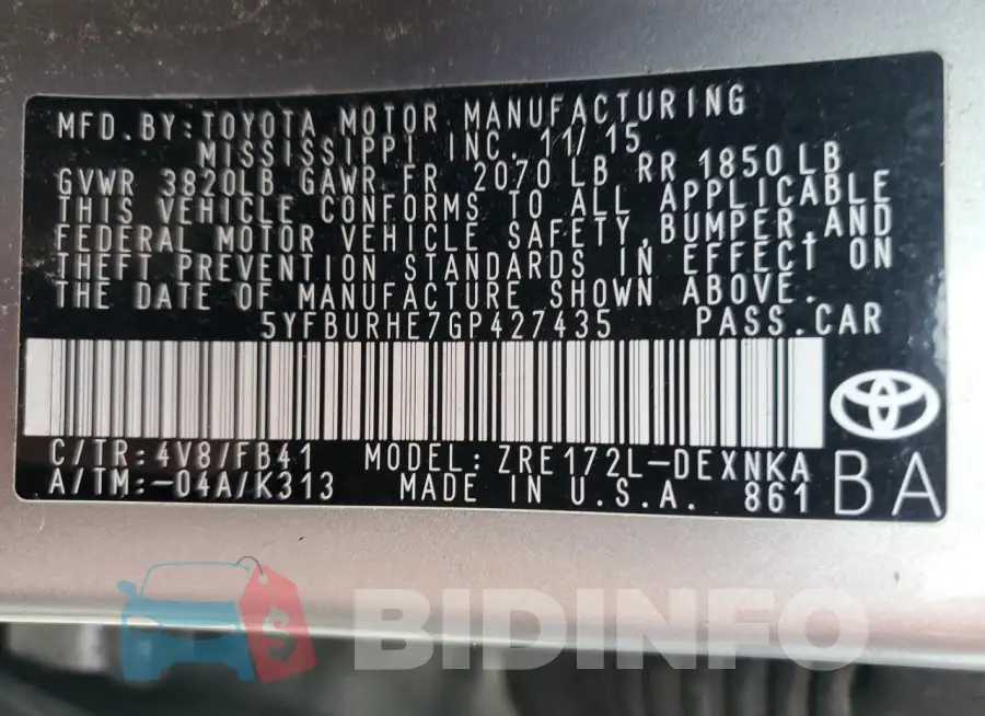 5YFBURHE7GP427435 Photo# 13