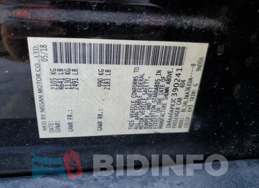 1N4AA6APXJC390241 Photo# 12