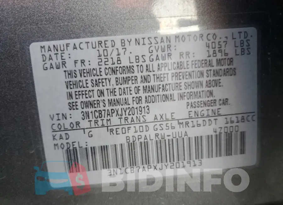 3N1CB7APXJY201913 Photo# 12