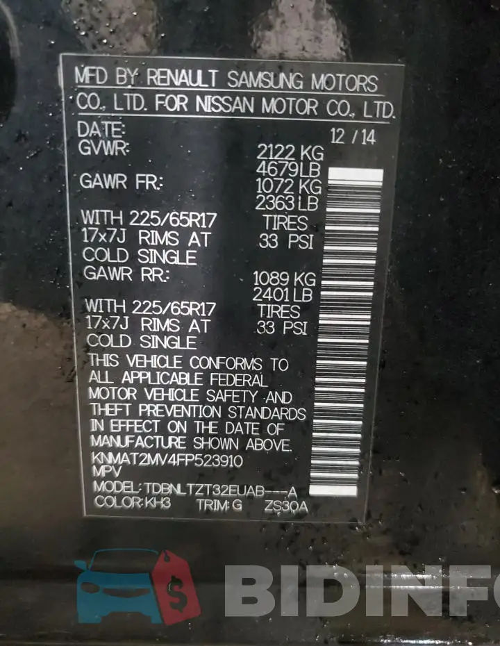 KNMAT2MV4FP523910 Photo# 14