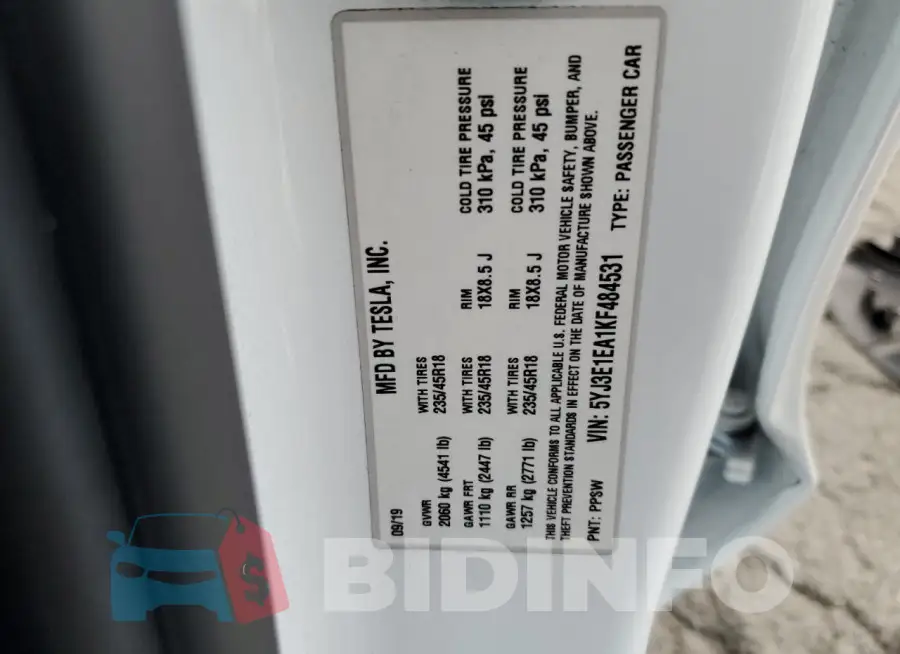 5YJ3E1EA1KF484531 Photo# 12
