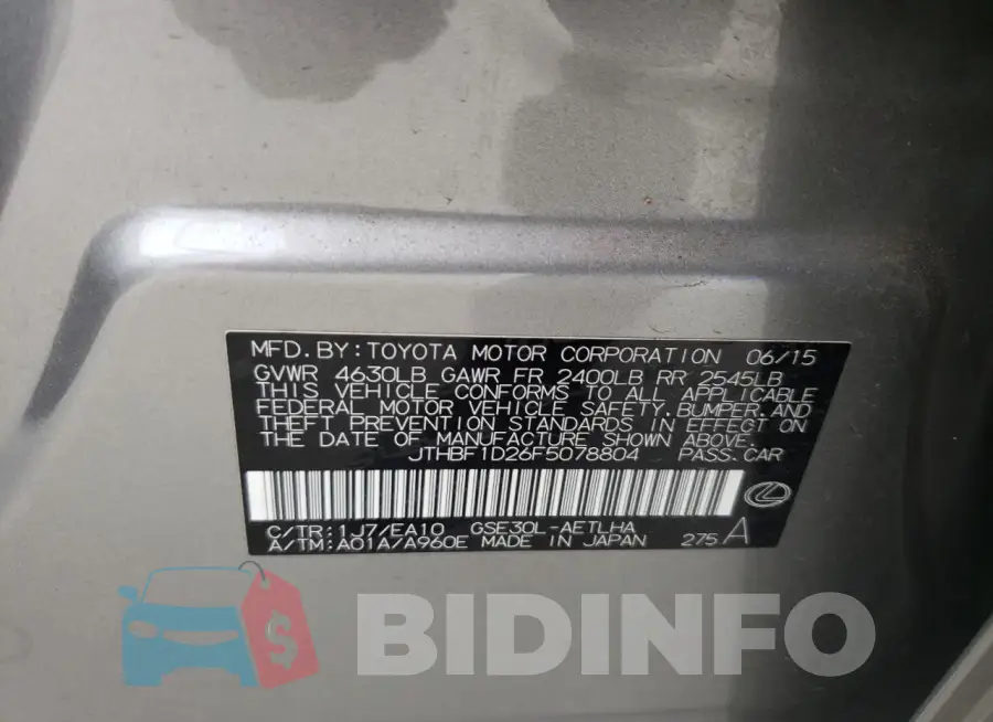 JTHBF1D26F5078804 Photo# 12