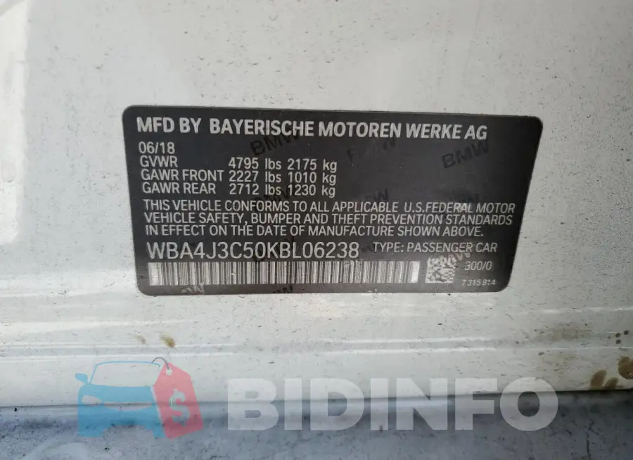 WBA4J3C50KBL06238 Photo# 12