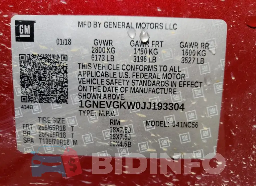 1GNEVGKW0JJ193304 Photo# 13