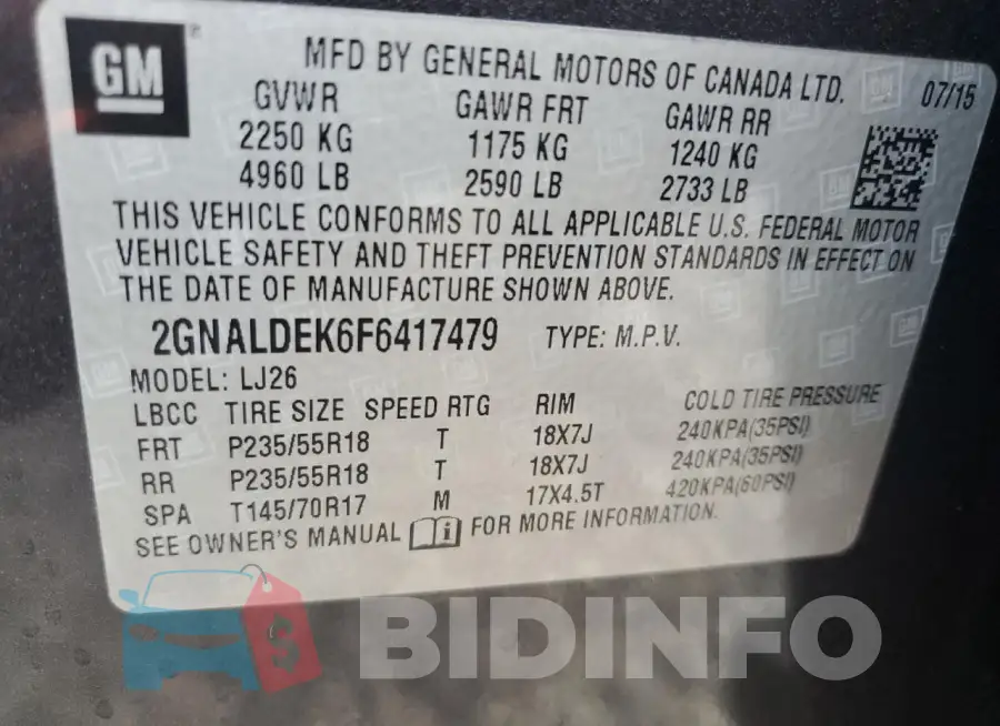 2GNALDEK6F6417479 Photo# 12