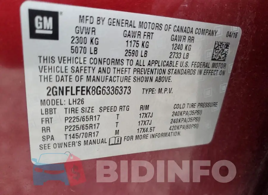 2GNFLFEK8G6336373 Photo# 12