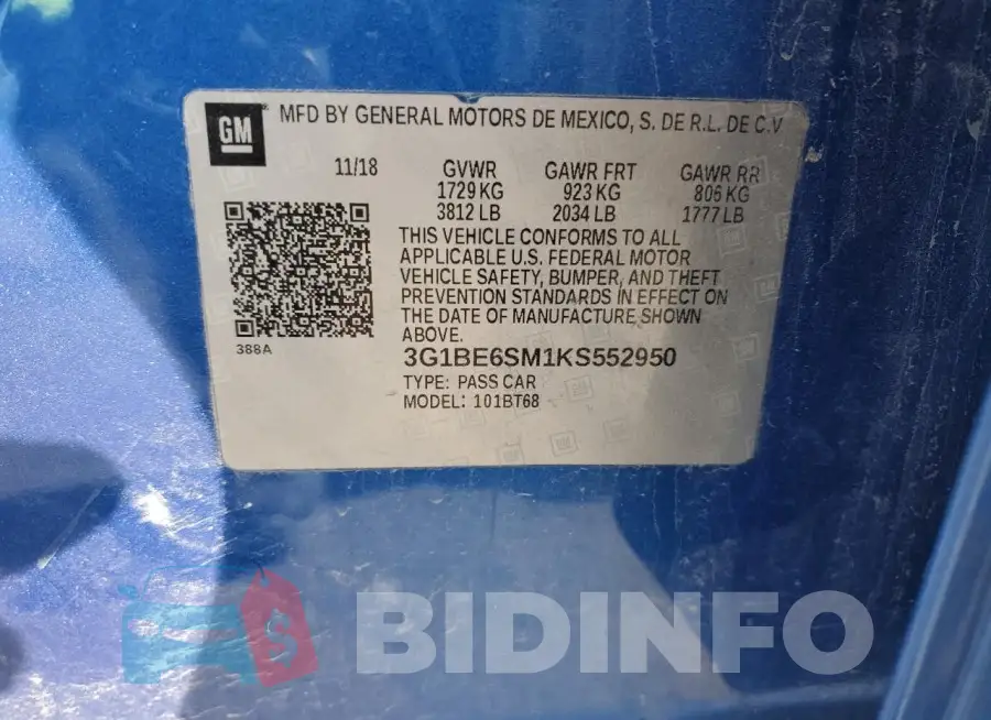 3G1BE6SM1KS552950 Photo# 12