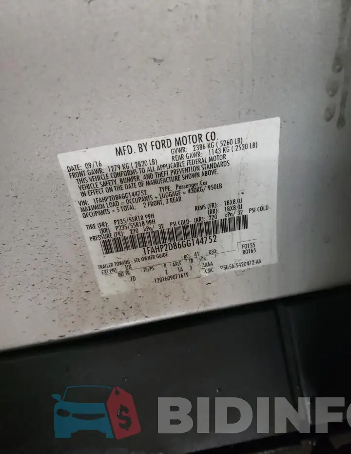 1FAHP2D86GG144752 Photo# 13