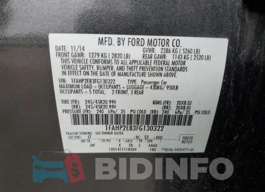 1FAHP2E83FG130322 Photo# 12